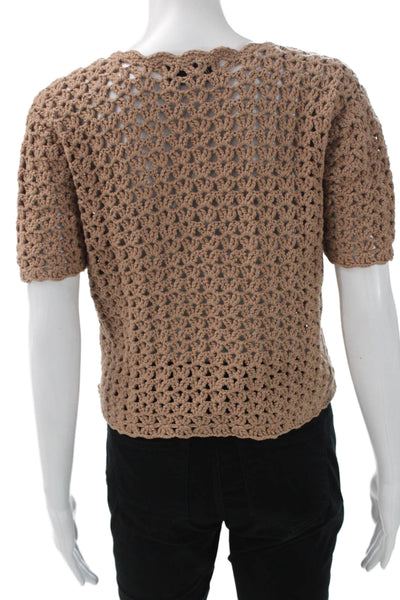 DH New York Women Beige Wool V Neck Geometric Short Sleeve Cardigan Size S
