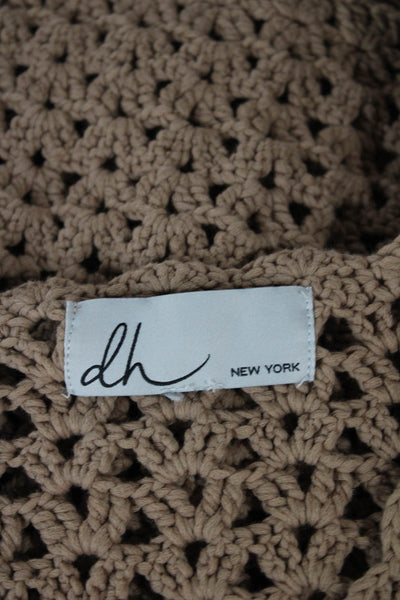 DH New York Women Beige Wool V Neck Geometric Short Sleeve Cardigan Size S