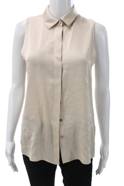 Kobi Halperin Women Silk Sleeveless Collared Basic Blouse Beige Size XS