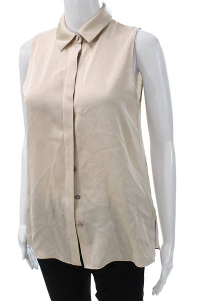 Kobi Halperin Women Silk Sleeveless Collared Basic Blouse Beige Size XS