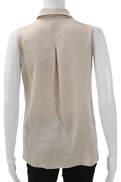 Kobi Halperin Women Silk Sleeveless Collared Basic Blouse Beige Size XS