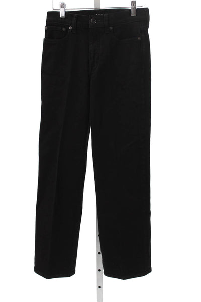 J Crew Womens Straight High Rise Black Jeans Cotton Button Size 24