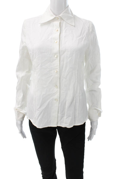 Faconnable Women Button-Up Cotton Collared Long Sleeve White Blouse Size S