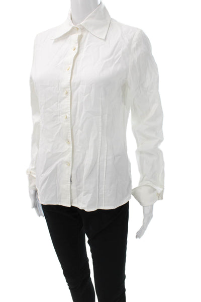 Faconnable Women Button-Up Cotton Collared Long Sleeve White Blouse Size S