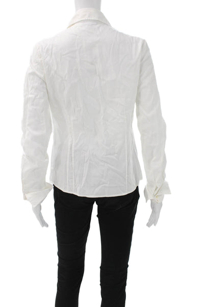 Faconnable Women Button-Up Cotton Collared Long Sleeve White Blouse Size S
