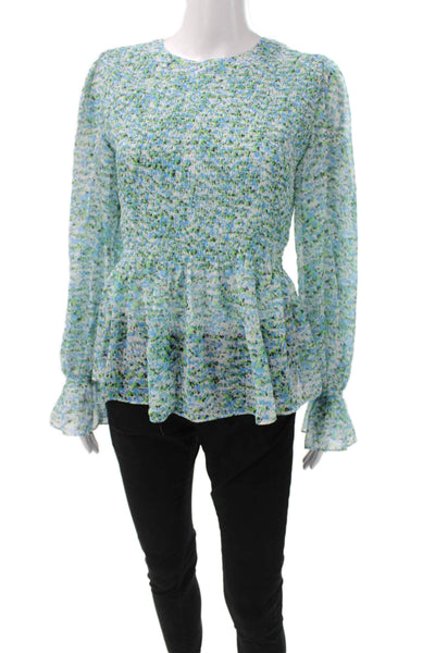 Belldini Womens Floral Round Neck Long Sleeve Blouse Zipper Petites Size S