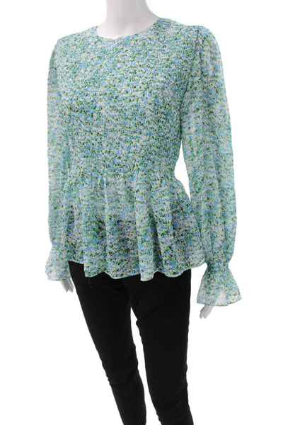 Belldini Womens Floral Round Neck Long Sleeve Blouse Zipper Petites Size S