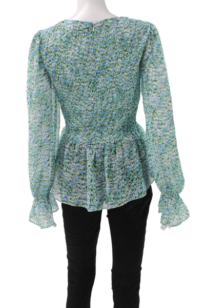 Belldini Womens Floral Round Neck Long Sleeve Blouse Zipper Petites Size S