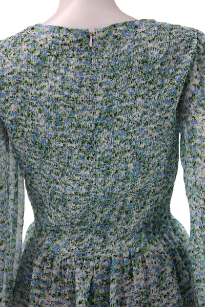 Belldini Womens Floral Round Neck Long Sleeve Blouse Zipper Petites Size S
