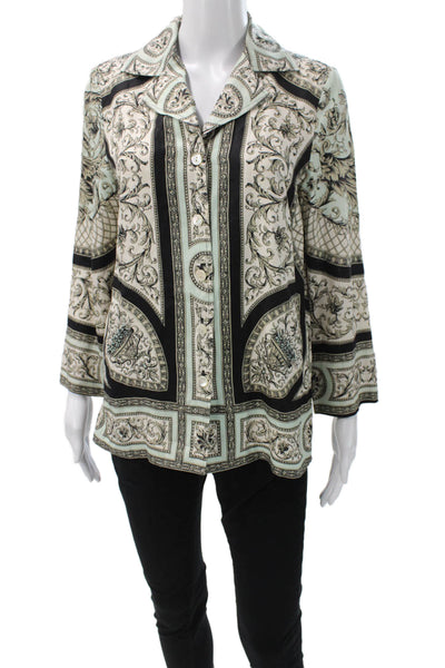 Ellen Tracy Women Tunic Silk Multicolor Collared Geometric 3/4 Sleeve Size 6