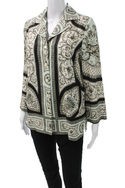 Ellen Tracy Women Tunic Silk Multicolor Collared Geometric 3/4 Sleeve Size 6