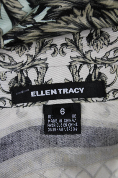 Ellen Tracy Women Tunic Silk Multicolor Collared Geometric 3/4 Sleeve Size 6