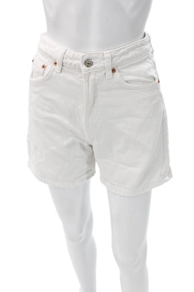 Zara Womens Mom Denim Shorts White Button Size 4