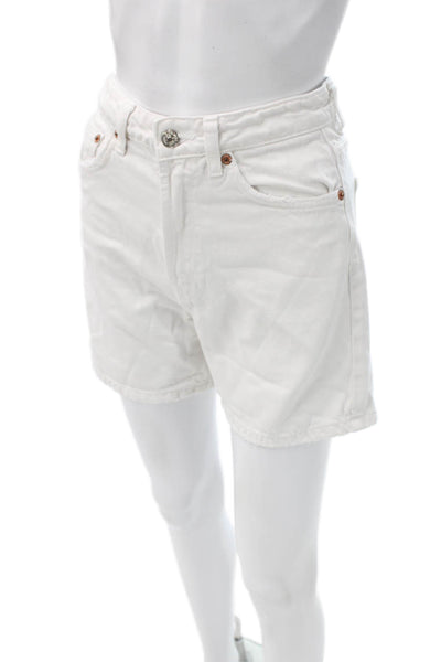 Zara Womens Mom Denim Shorts White Button Size 4