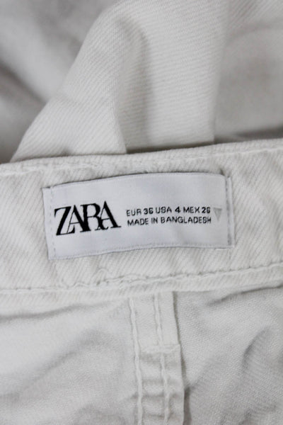 Zara Womens Mom Denim Shorts White Button Size 4