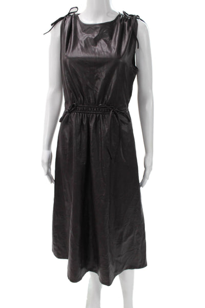 Scoop Womens A-Line Faux Leather Sleeveless Knee Length Brown Dress Size M