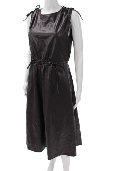 Scoop Womens A-Line Faux Leather Sleeveless Knee Length Brown Dress Size M