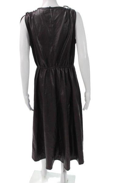 Scoop Womens A-Line Faux Leather Sleeveless Knee Length Brown Dress Size M
