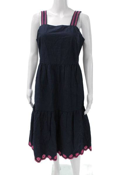 J Crew Womens Sundress Blue Cotton Square Neck Knee Length Size 4