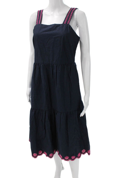 J Crew Womens Sundress Blue Cotton Square Neck Knee Length Size 4