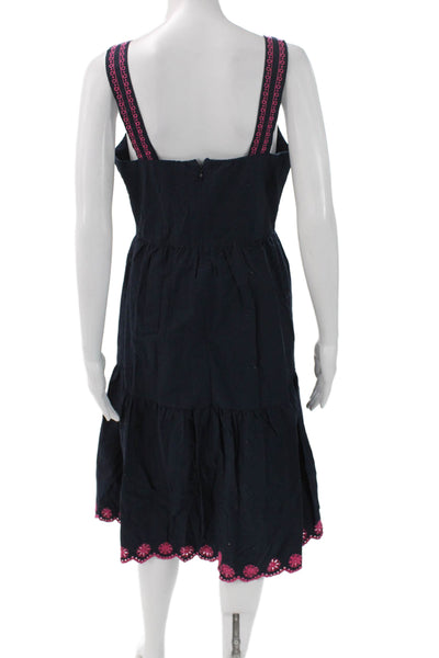 J Crew Womens Sundress Blue Cotton Square Neck Knee Length Size 4