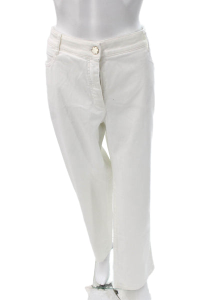 BASLER Womens Pants White Cotton Solid Button Inseam 30 Size M