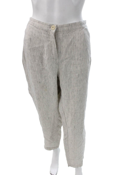 Eileen Fisher Womens Ankle Linen Striped Pants Beige Button Size L