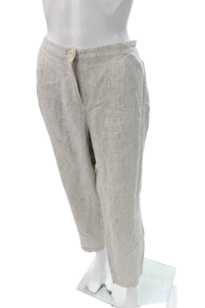 Eileen Fisher Womens Ankle Linen Striped Pants Beige Button Size L