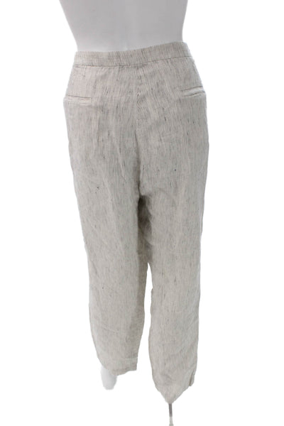 Eileen Fisher Womens Ankle Linen Striped Pants Beige Button Size L