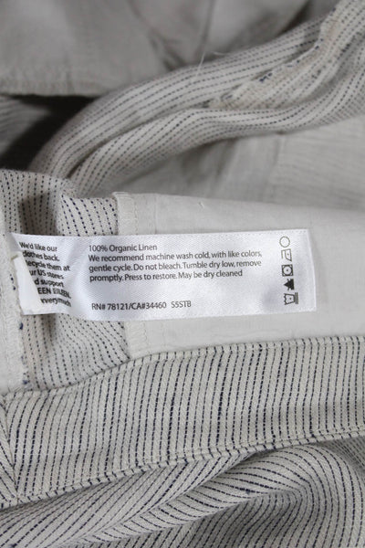 Eileen Fisher Womens Ankle Linen Striped Pants Beige Button Size L