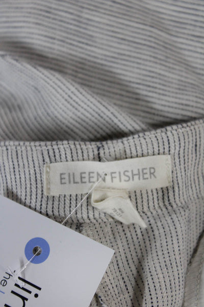 Eileen Fisher Womens Ankle Linen Striped Pants Beige Button Size L
