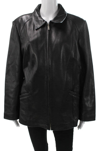 Alfani Women Basic Leather Zip Jacket Black Long Sleeve Size 1X