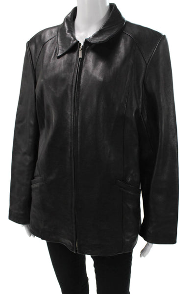 Alfani Women Basic Leather Zip Jacket Black Long Sleeve Size 1X