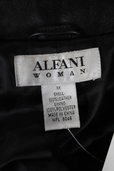Alfani Women Basic Leather Zip Jacket Black Long Sleeve Size 1X