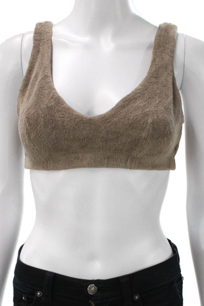 Beyond Yoga x Donni Womens V Neck Terry Sports Bra Brown Size Small