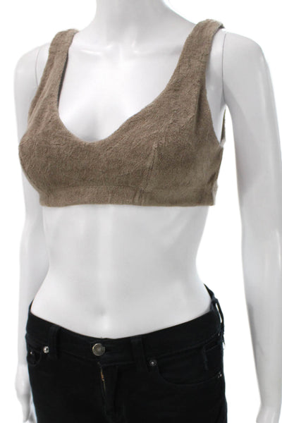 Beyond Yoga x Donni Womens V Neck Terry Sports Bra Brown Size Small