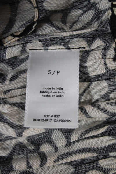 We Wore What Womens Bralette Black Linen Square Neck Floral Sleeveless Size S