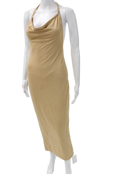 NA-KD Women Beige Cowl Neck Sleeveless Maxi Dress Tie Waist Size XS