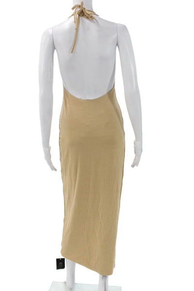 NA-KD Women Beige Cowl Neck Sleeveless Maxi Dress Tie Waist Size XS