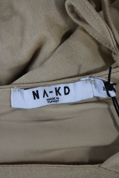 NA-KD Women Beige Cowl Neck Sleeveless Maxi Dress Tie Waist Size XS