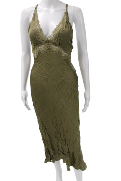 Spell Womens Green V Neck Sleeveless Slip Midi Dress Size XS