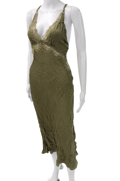 Spell Womens Green V Neck Sleeveless Slip Midi Dress Size XS