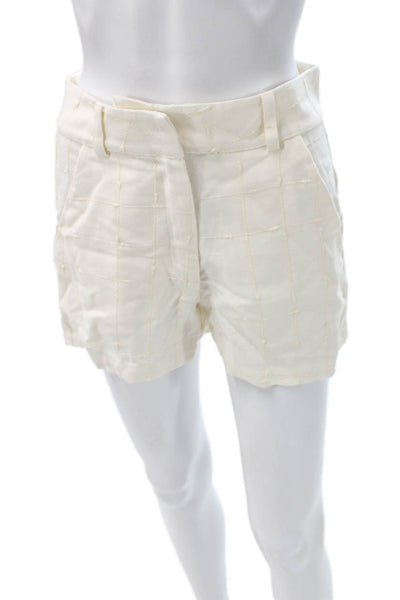 Rangel Women Ivory Check Viscose Button Shorts Size XS