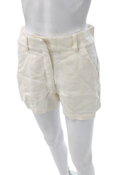 Rangel Women Ivory Check Viscose Button Shorts Size XS