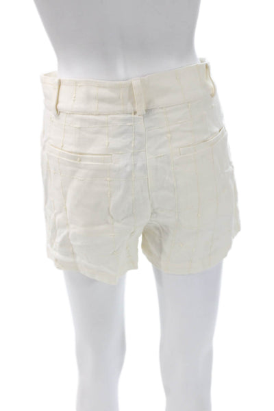 Rangel Women Ivory Check Viscose Button Shorts Size XS
