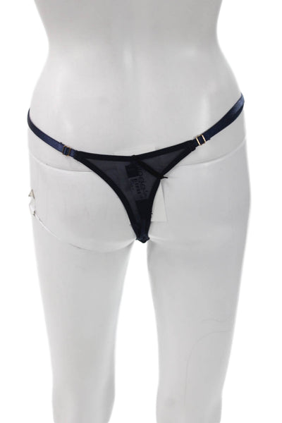 Gooseberry Womens Floral Printed Mesh Thong Panties Navy Blue White One Size
