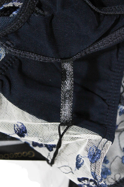 Gooseberry Womens Floral Printed Mesh Thong Panties Navy Blue White One Size