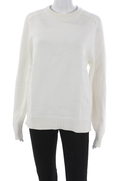 J Crew Women Pullover Sweater White Cotton Crew Neck Long Sleeve Size M