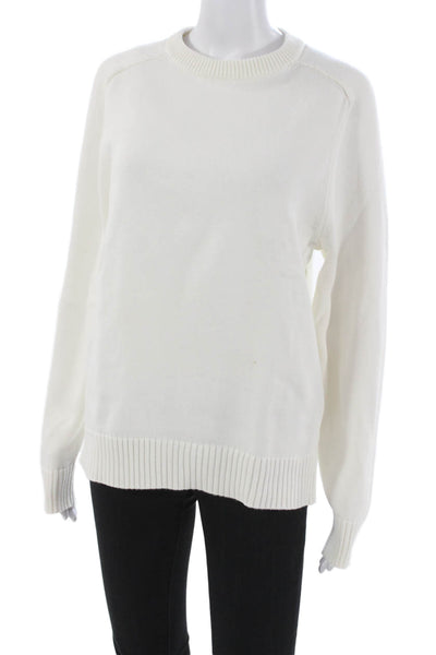 J Crew Women Pullover Sweater White Cotton Crew Neck Long Sleeve Size M