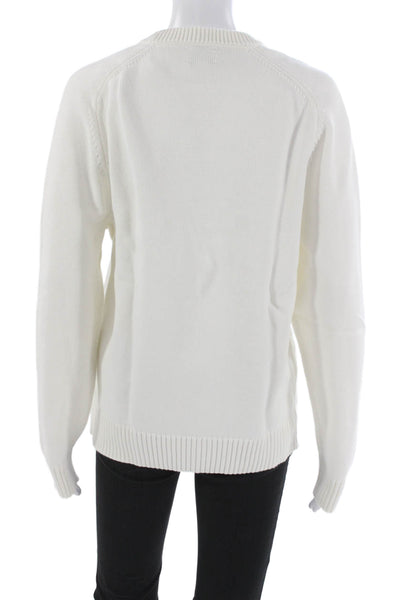 J Crew Women Pullover Sweater White Cotton Crew Neck Long Sleeve Size M